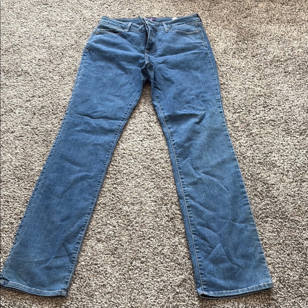 NYDJ Blue Straight Leg Jeans Classic Style size 12 long never-too long